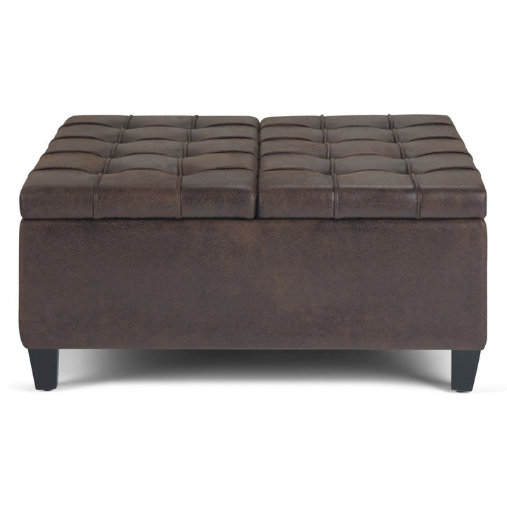 Harrison Coffee Table Ottoman Distressed Vegan Leather 36x36 Storage Lift Top Image 12