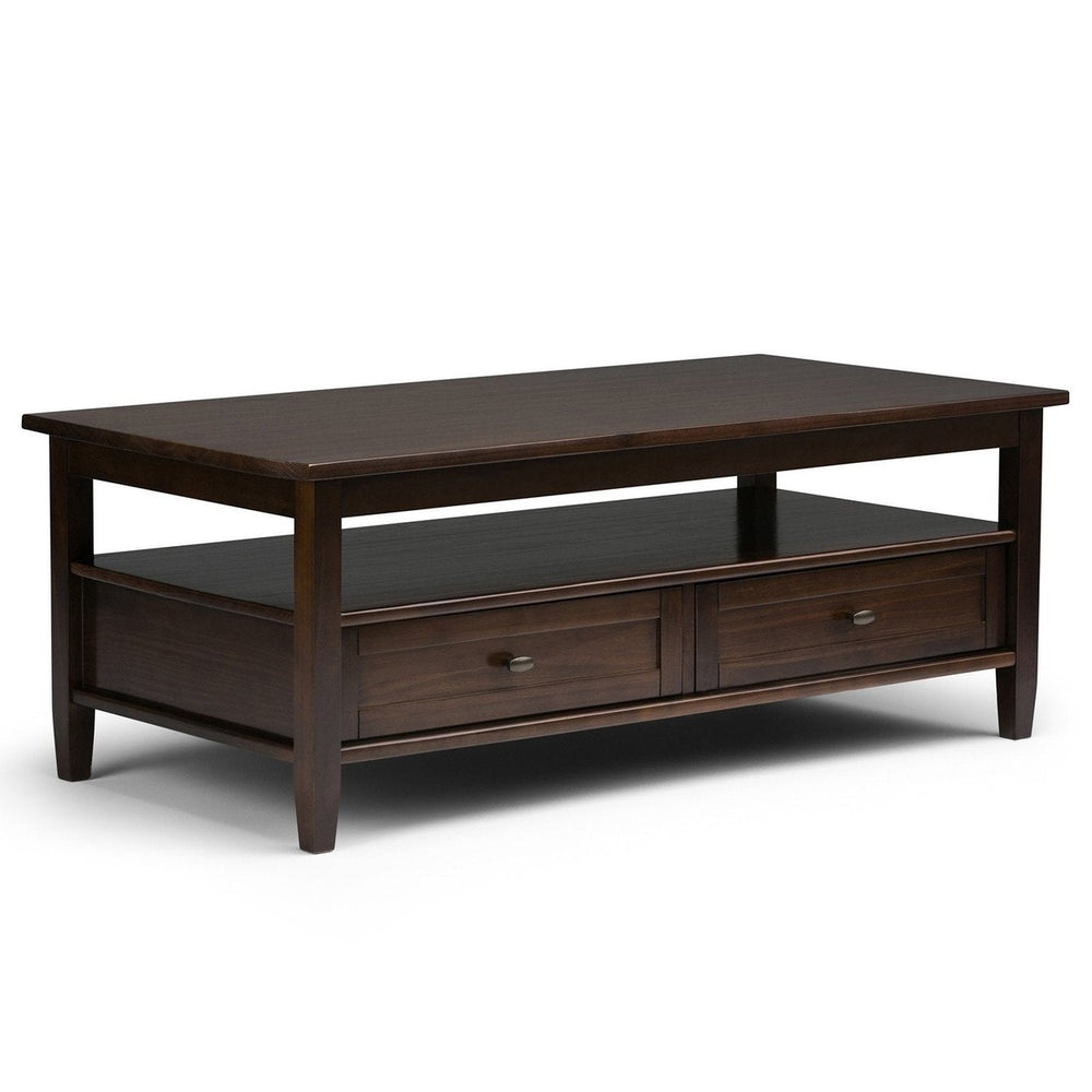 Simpli Home Warm Shaker Coffee Table Solid Wood 48 Inch Rustic Design Storage Image 2