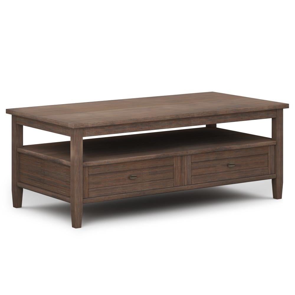 Simpli Home Warm Shaker Coffee Table Solid Wood 48 Inch Rustic Design Storage Image 1