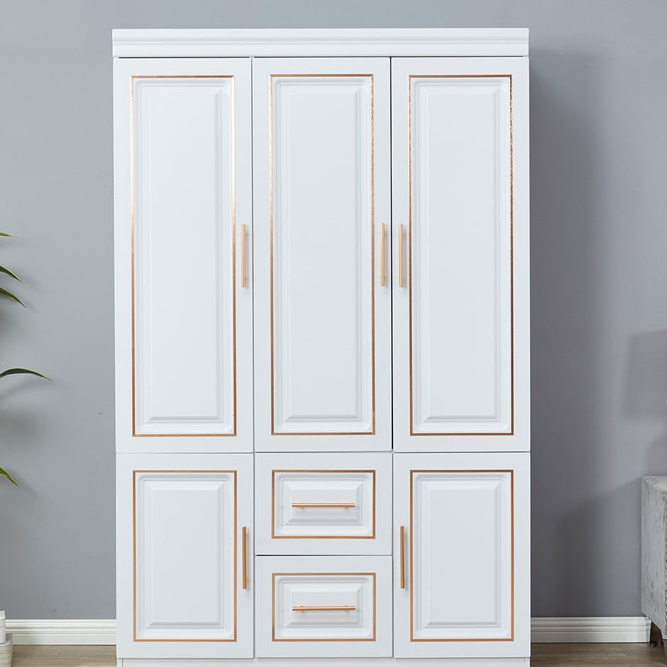 LivelyLodge 74" White 3-Door Wardrobe Closet Wood 2-Drawer Storage Armoire YG-5 Image 1