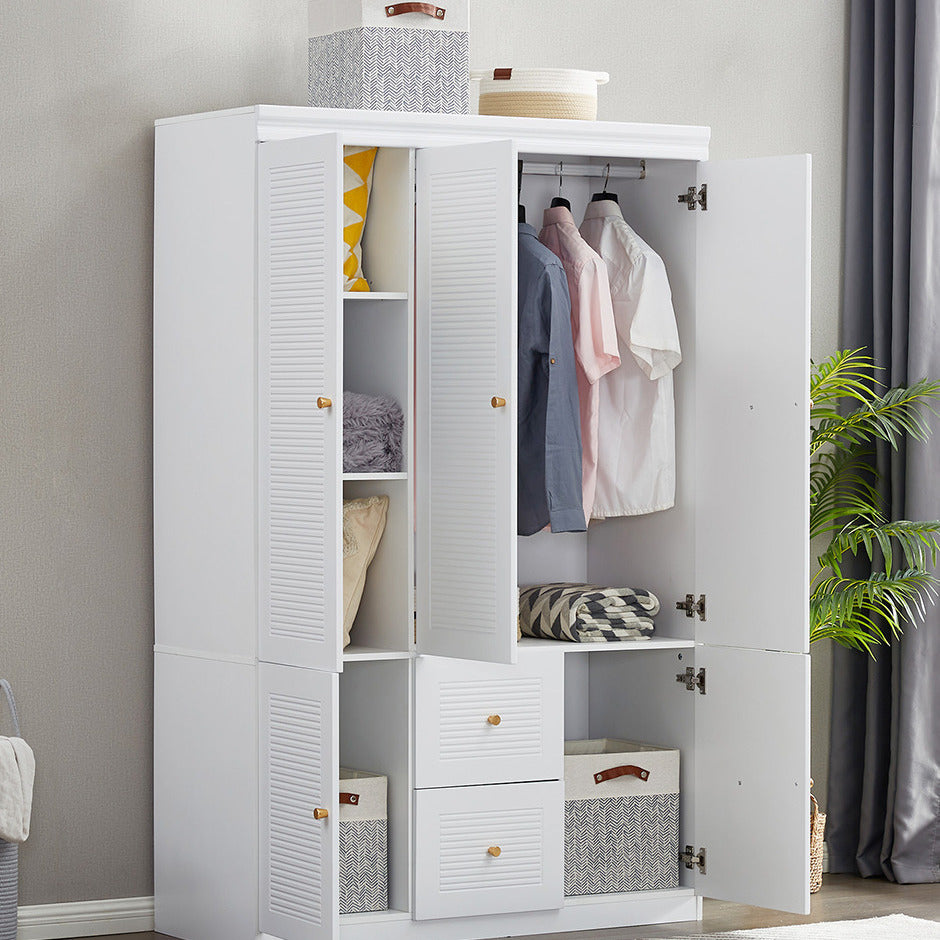 LivelyLodge 74" 3 Doors White Wooden Wardrobe Closet Armoire Bedroom Freestanding Bathroom Clothes Storage Shelf Image 3