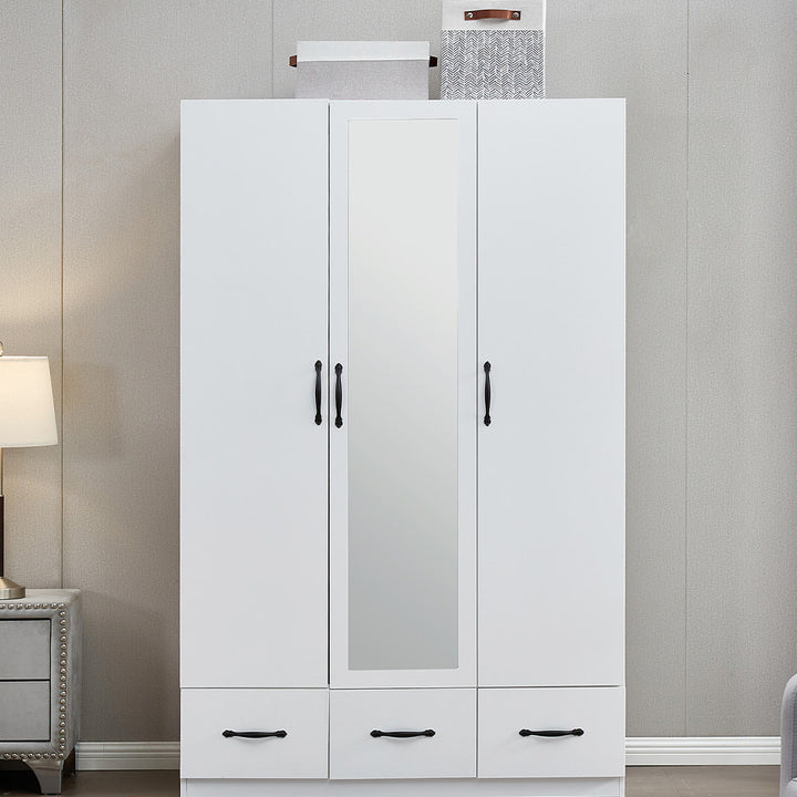 LivelyLodge 74.2" H White Wooden Wardrobe Closet 3 Doors Armoire Model YG-9 Image 4