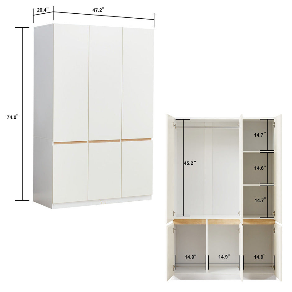 LivelyLodge 74" H 3 Doors White Wooden Wardrobe Closet Armoire Freestanding Closet Wardrobe for Bedroom Bathroom with Image 8