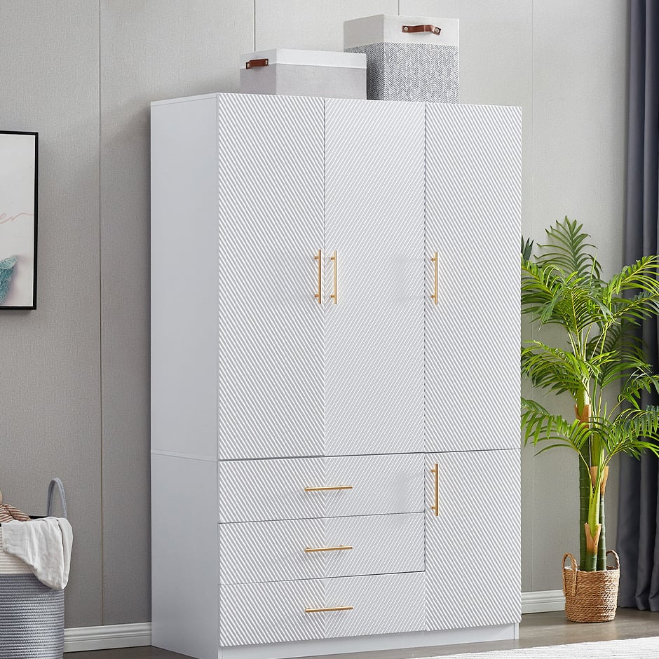 LivelyLodge 74.2" White Wardrobe Closet Armoire With Hanging Rod and Drawers Image 1