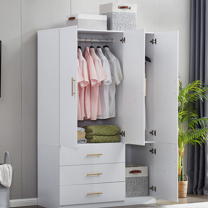 LivelyLodge 74.2" White Wardrobe Closet Armoire With Hanging Rod and Drawers Image 2