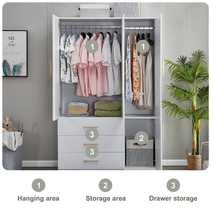 LivelyLodge 74.2" White Wardrobe Closet Armoire With Hanging Rod and Drawers Image 7