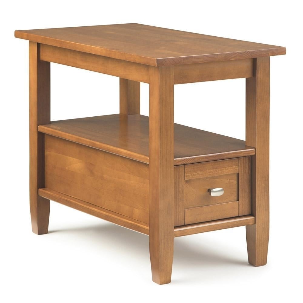 Simpli Home Warm Shaker Narrow End Table Solid Wood 24x14x20 with Drawer and Shelf Image 1