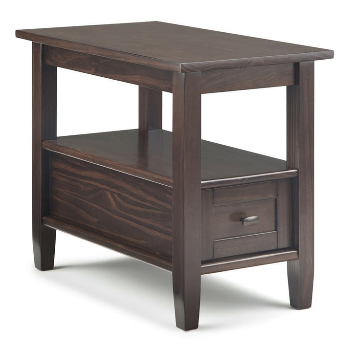 Simpli Home Warm Shaker Narrow End Table Solid Wood 24x14x20 with Drawer and Shelf Image 3