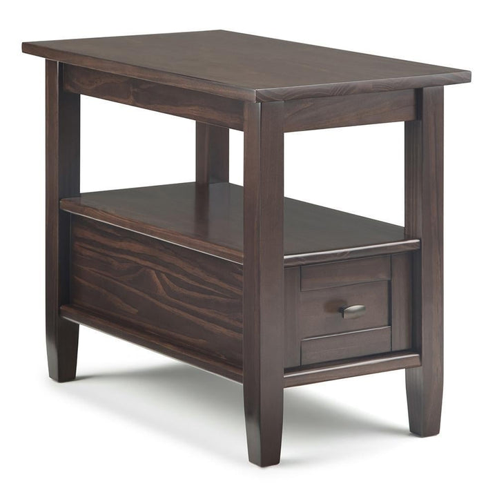 Simpli Home Warm Shaker Narrow End Table Solid Wood 24x14x20 with Drawer and Shelf Image 1