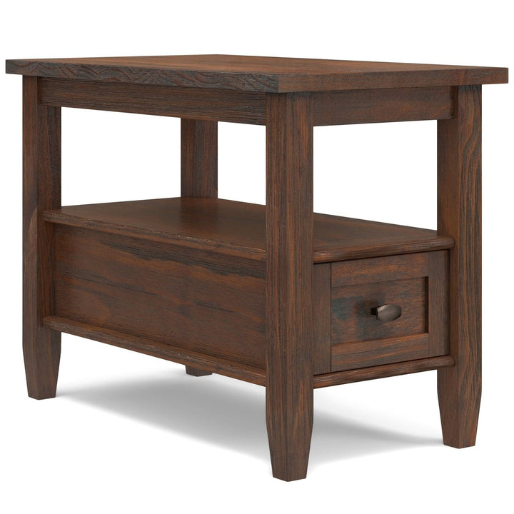 Simpli Home Warm Shaker Narrow End Table Solid Wood 24x14x20 with Drawer and Shelf Image 1