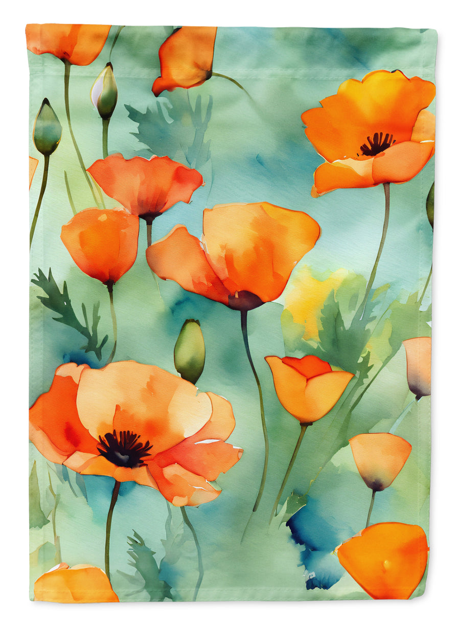 California California Poppies in Watercolor House Flag Image 1