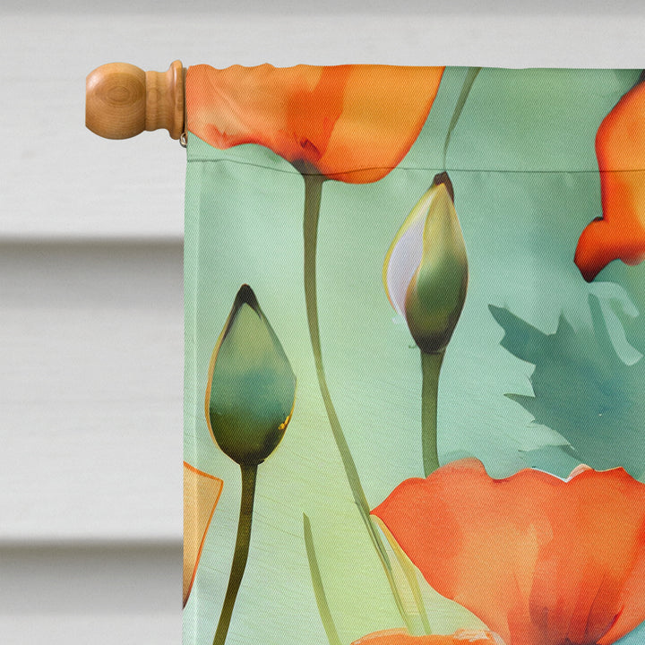 California California Poppies in Watercolor House Flag Image 3
