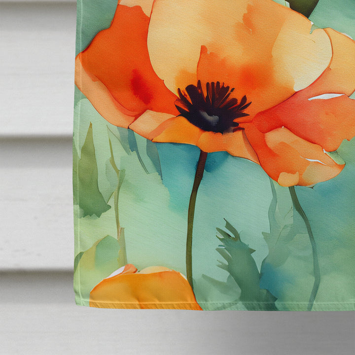 California California Poppies in Watercolor House Flag Image 4