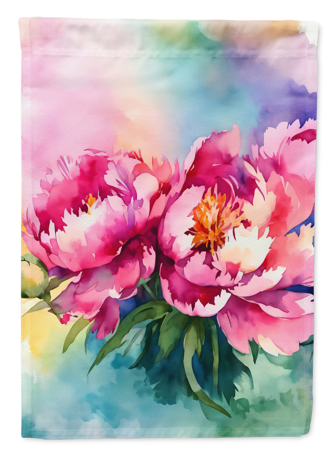 Peonies in Watercolor House Flag Image 1