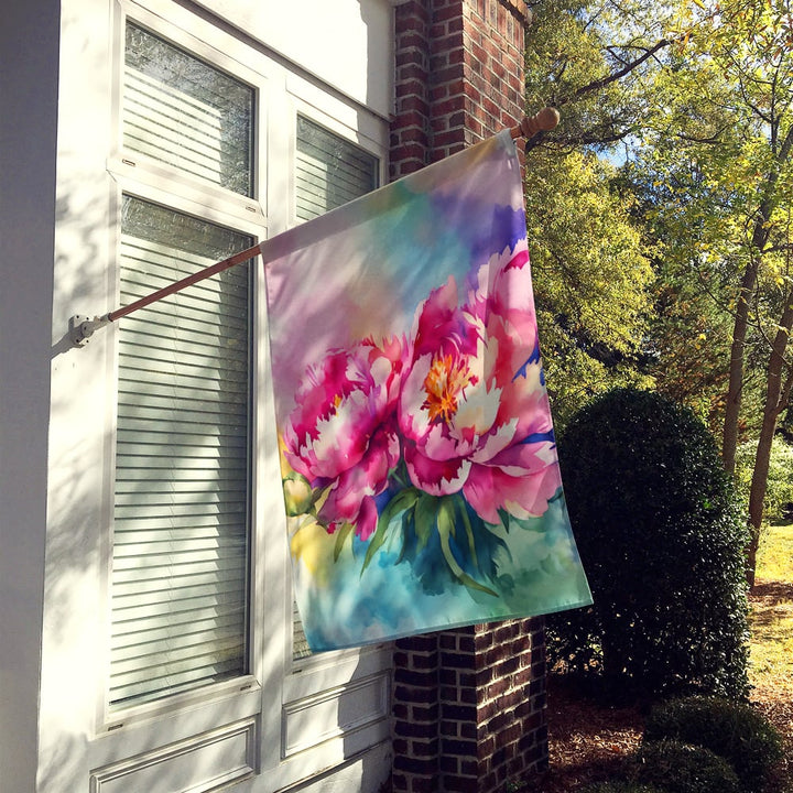 Peonies in Watercolor House Flag Image 2