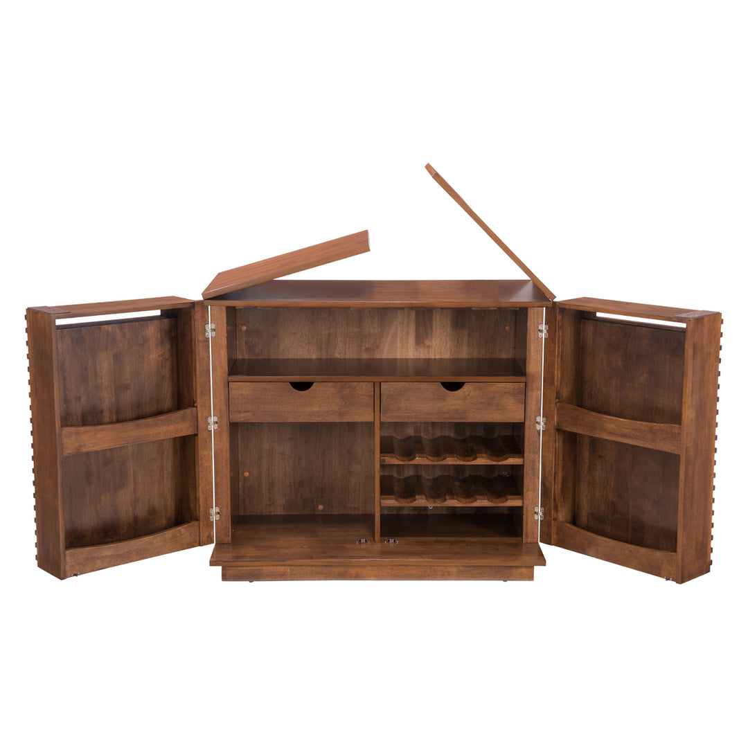 Linea Bar Cabinet Walnut Solid Fir Wood Modern Design with Wine Rack and Drawers Image 7