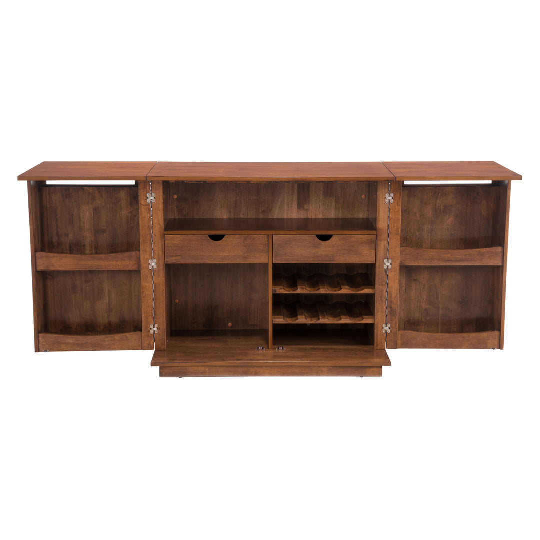 Linea Bar Cabinet Walnut Solid Fir Wood Modern Design with Wine Rack and Drawers Image 8