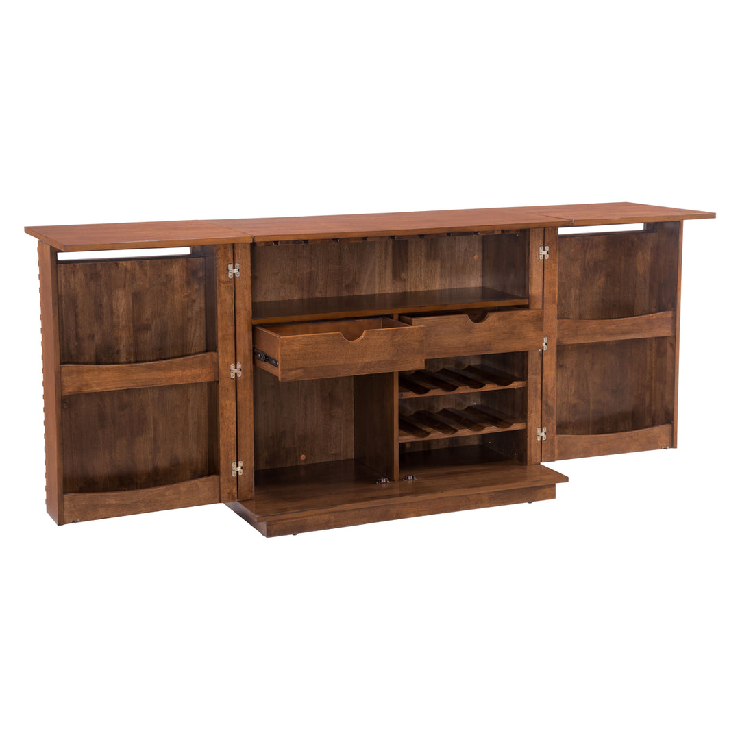 Linea Bar Cabinet Walnut Solid Fir Wood Modern Design with Wine Rack and Drawers Image 9