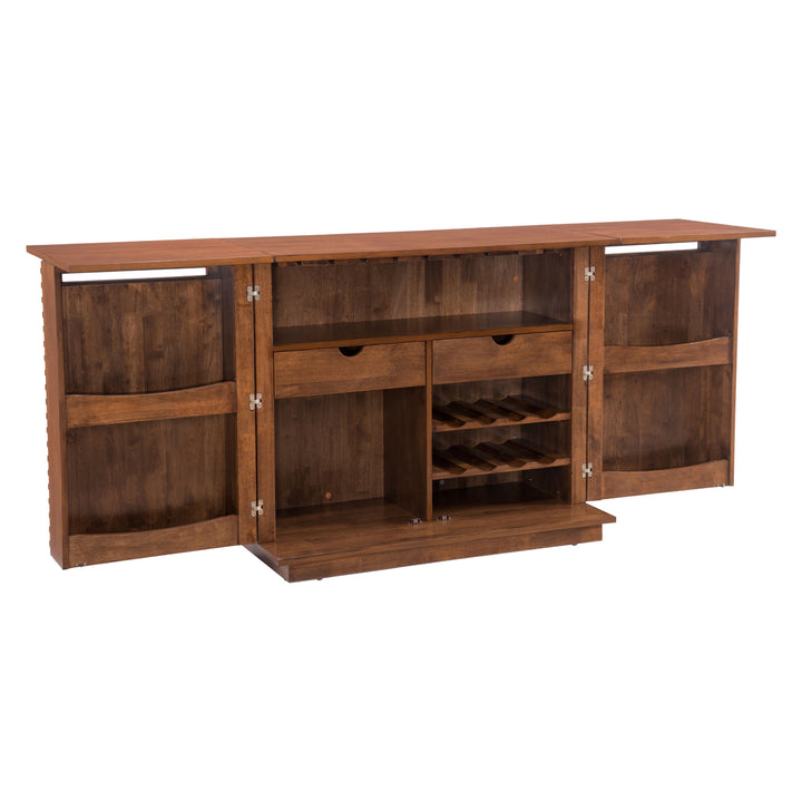 Linea Bar Cabinet Walnut Solid Fir Wood Modern Design with Wine Rack and Drawers Image 10