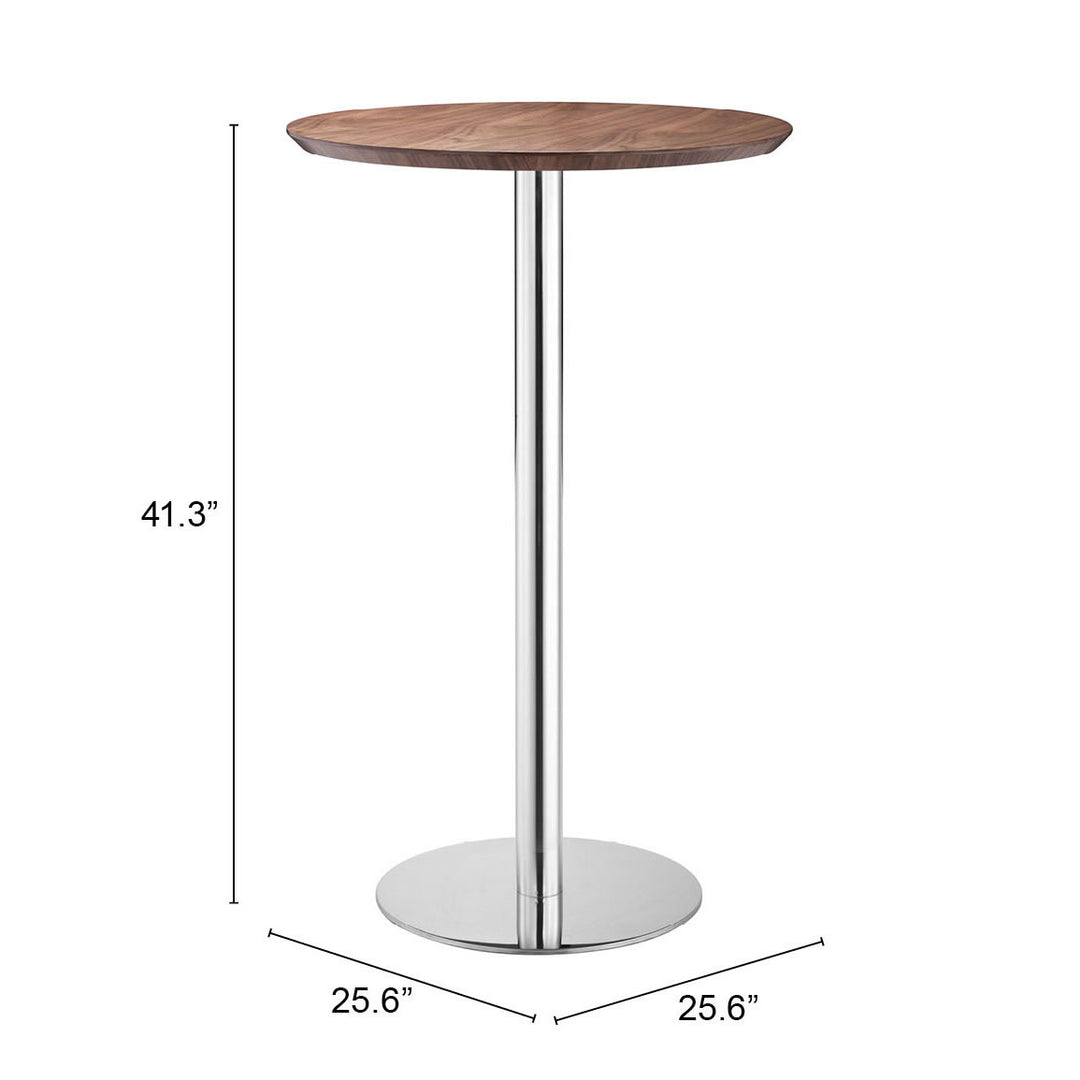 Bergen Bar Table Walnut Finish with Chrome Base Modern Design Home Furniture Image 4