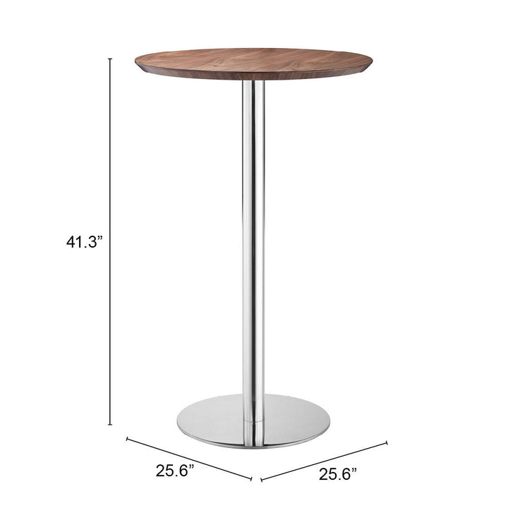 Bergen Bar Table Walnut Finish with Chrome Base Modern Design Home Furniture Image 4