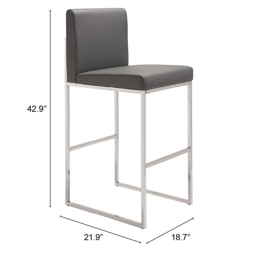 Genoa Gray Barstool Modern Faux Leather Stainless Steel Footrest Kitchen Bar Image 8