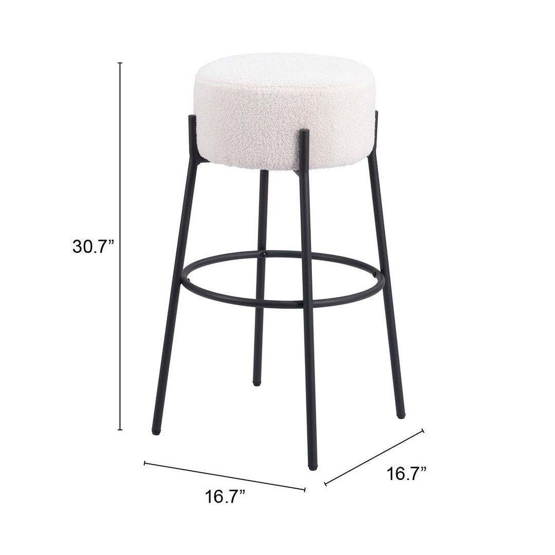 Blanche Barstool Set of 2 Ivory Polyester Seat Black Steel Frame Modern Design Image 6