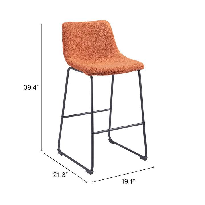 Smart Barstool Set of 2 Burnt Orange 100% Polyurethane Upholstered Metal Base Image 9