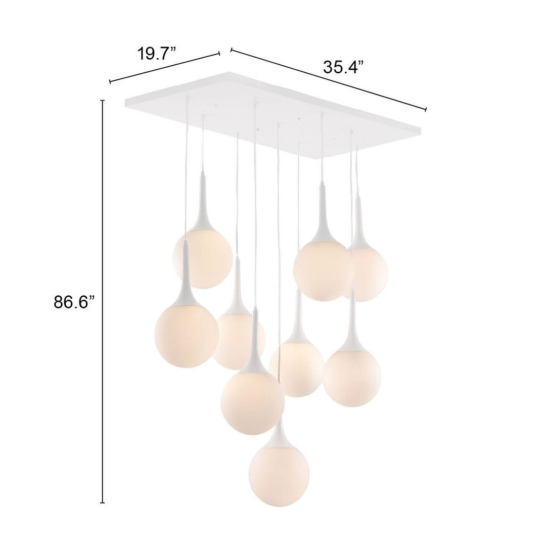 Epsilon Ceiling Lamp White 9 Pendant Orbs Frosted Glass Steel Base E26 25W UL Listed Image 6