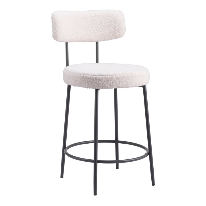 Blanca Counter Stools Set of 2 Ivory Shearling Fabric Steel Frame Modern Design Image 1