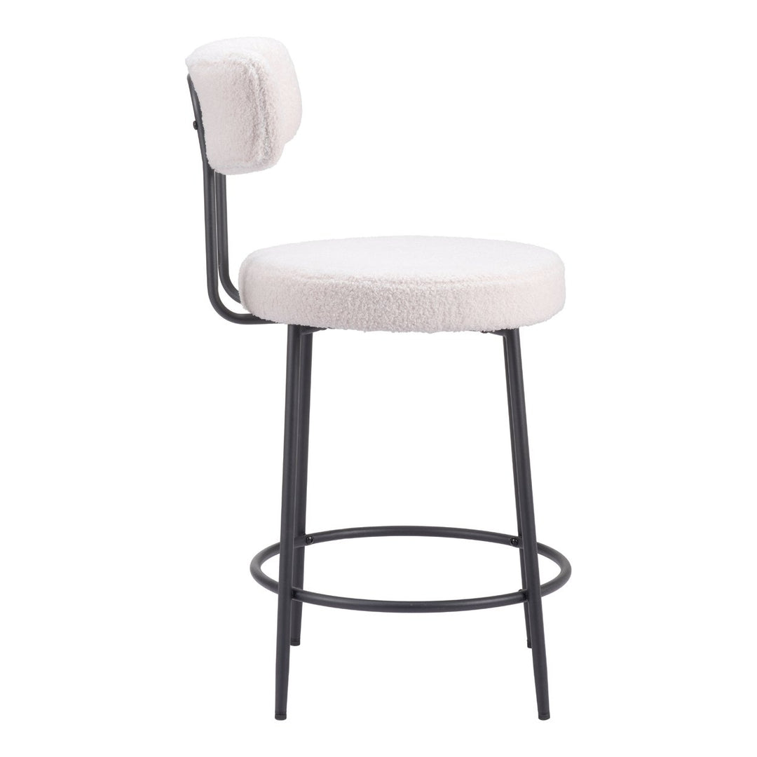 Blanca Counter Stools Set of 2 Ivory Shearling Fabric Steel Frame Modern Design Image 2