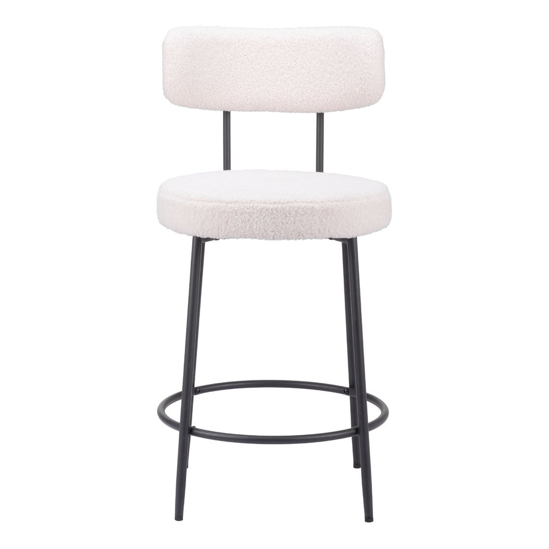 Blanca Counter Stools Set of 2 Ivory Shearling Fabric Steel Frame Modern Design Image 3