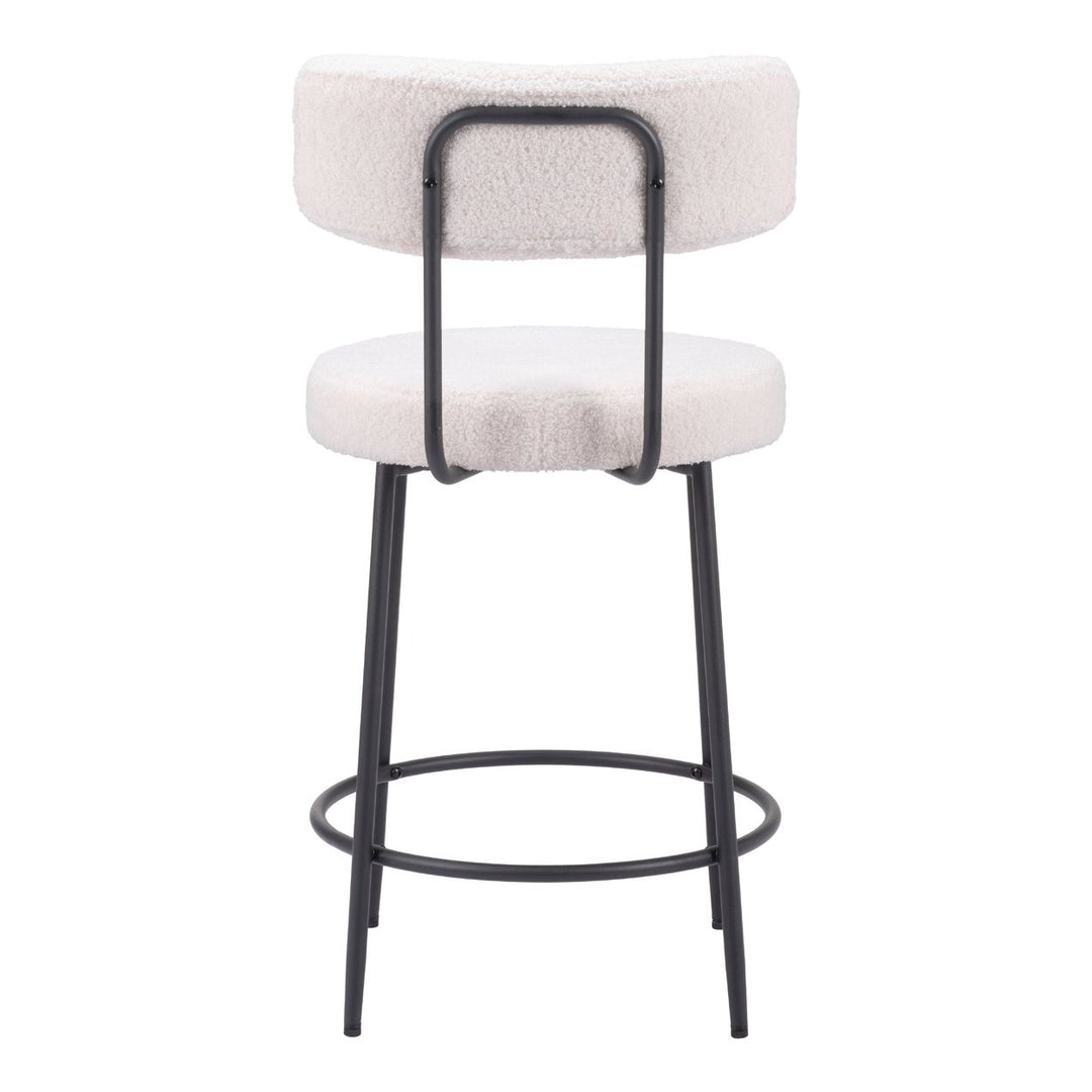 Blanca Counter Stools Set of 2 Ivory Shearling Fabric Steel Frame Modern Design Image 4