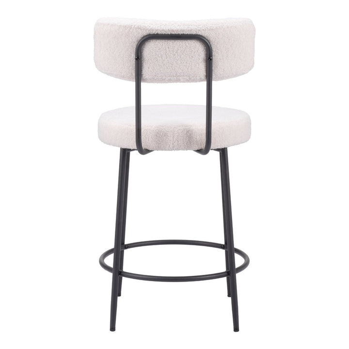 Blanca Counter Stools Set of 2 Ivory Shearling Fabric Steel Frame Modern Design Image 4