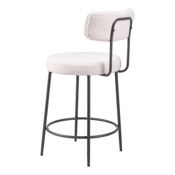 Blanca Counter Stools Set of 2 Ivory Shearling Fabric Steel Frame Modern Design Image 5