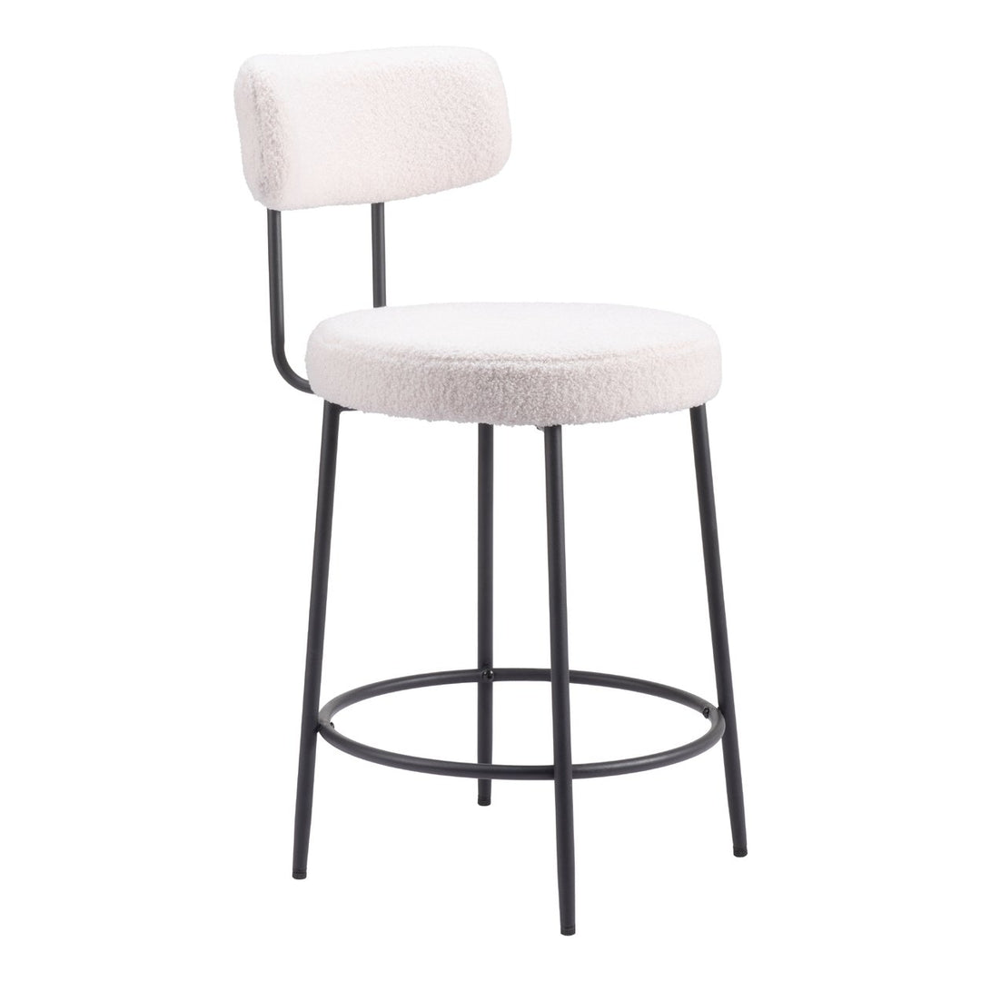 Blanca Counter Stools Set of 2 Ivory Shearling Fabric Steel Frame Modern Design Image 6