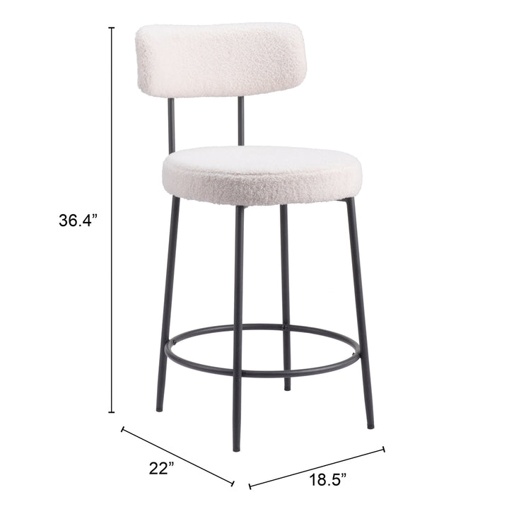 Blanca Counter Stools Set of 2 Ivory Shearling Fabric Steel Frame Modern Design Image 9