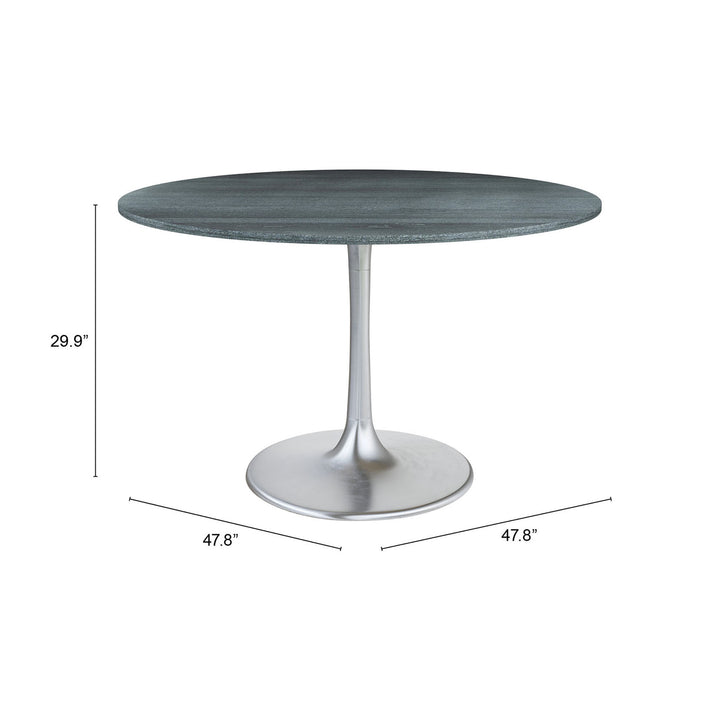 Metropolis Dining Table 48" Gray Marble Top Silver Steel Base Modern Deco Image 9