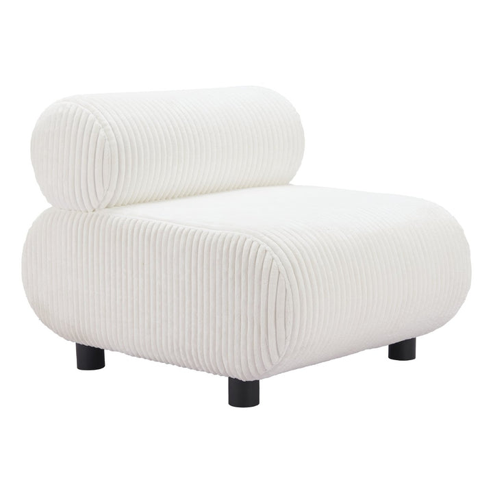 Rahat Accent Chair White Polyester Seat Sturdy Wood Legs Modern Design Image 1