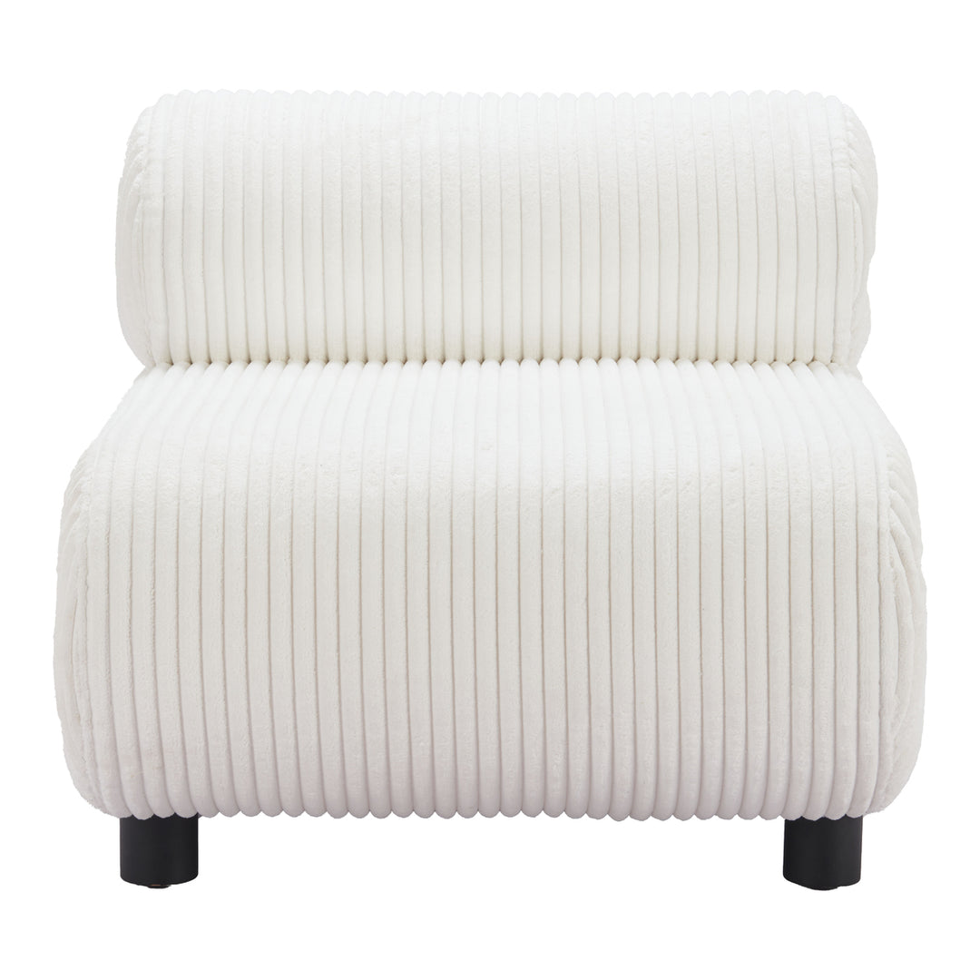 Rahat Accent Chair White Polyester Seat Sturdy Wood Legs Modern Design Image 3