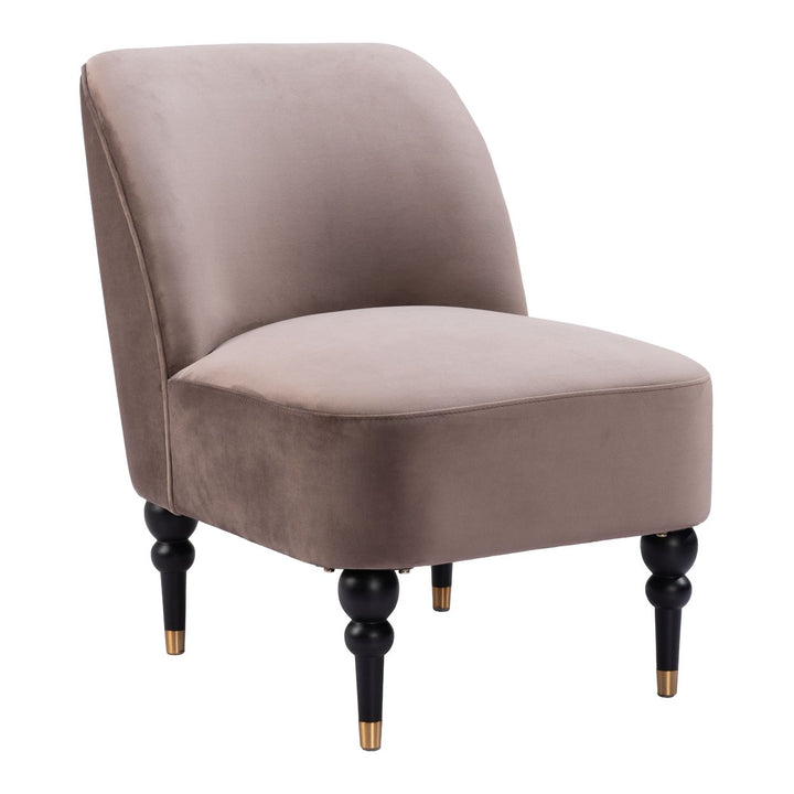 Bintulu Accent Chair Taupe Velvet Modern Design Wooden Legs Home Furniture Image 1