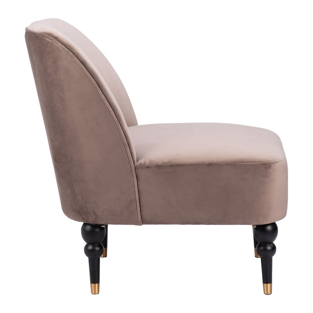 Bintulu Accent Chair Taupe Velvet Modern Design Wooden Legs Home Furniture Image 2