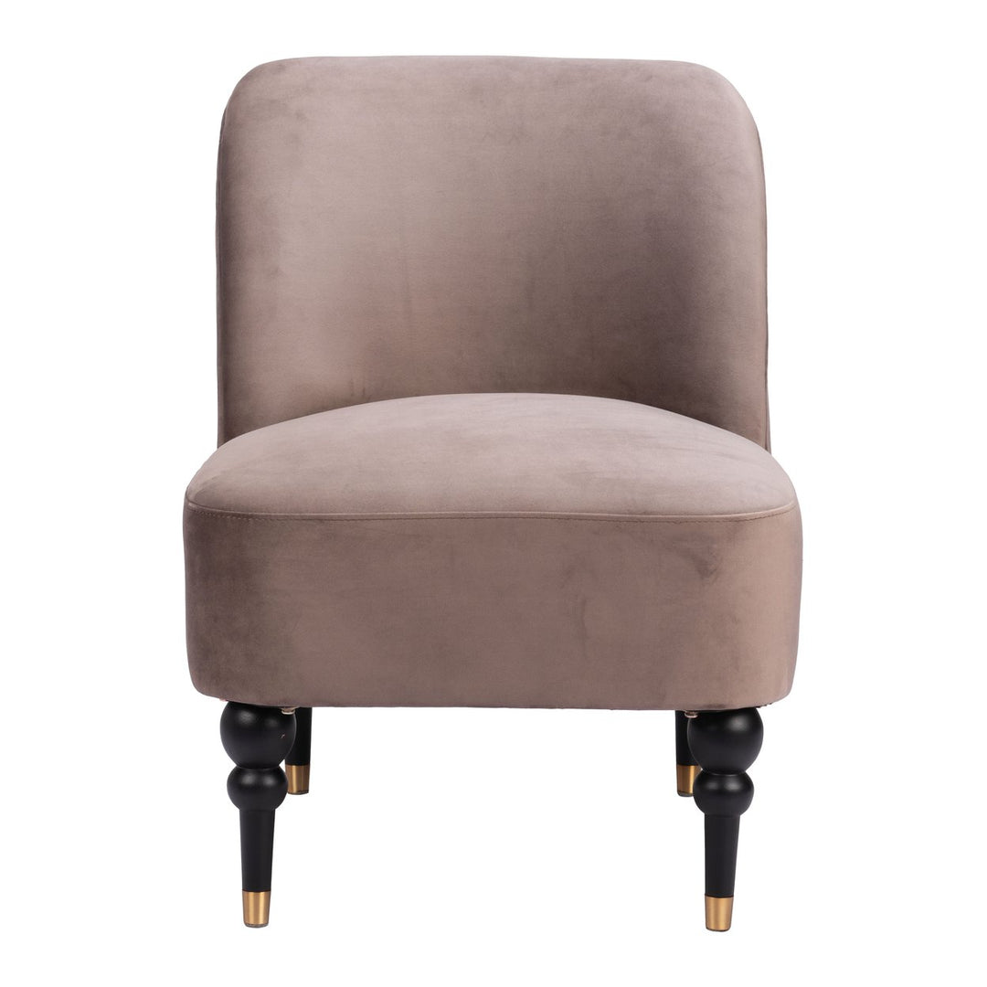 Bintulu Accent Chair Taupe Velvet Modern Design Wooden Legs Home Furniture Image 3