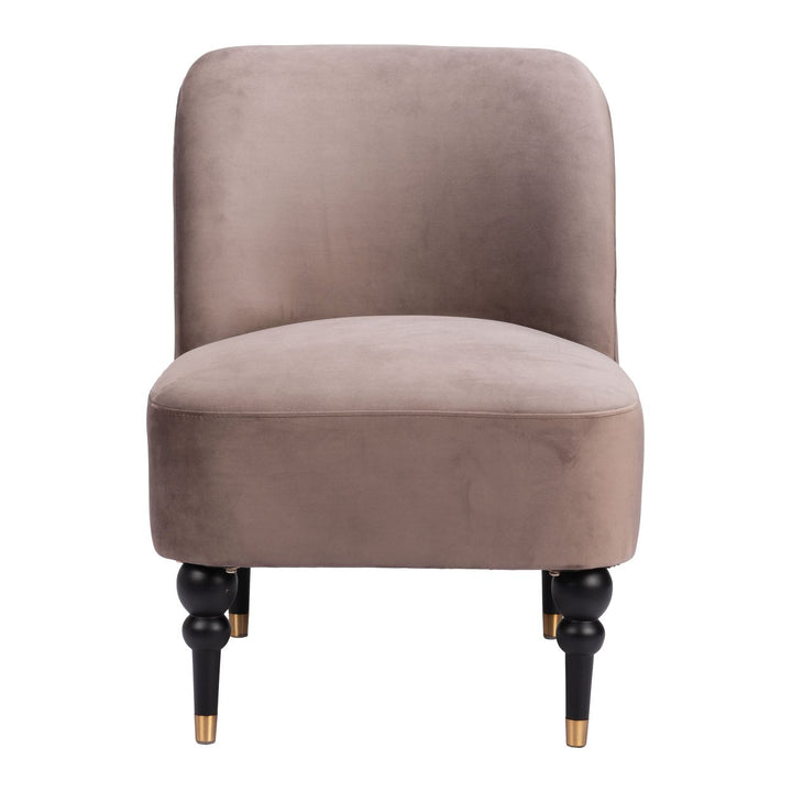 Bintulu Accent Chair Taupe Velvet Modern Design Wooden Legs Home Furniture Image 3