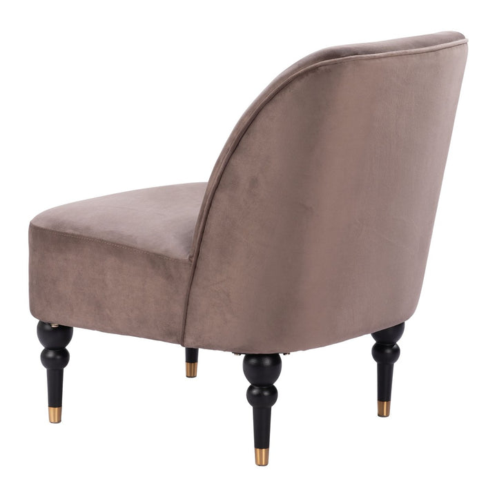 Bintulu Accent Chair Taupe Velvet Modern Design Wooden Legs Home Furniture Image 5