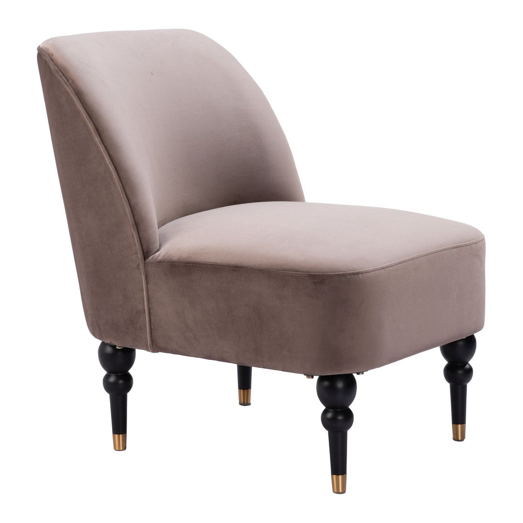 Bintulu Accent Chair Taupe Velvet Modern Design Wooden Legs Home Furniture Image 6