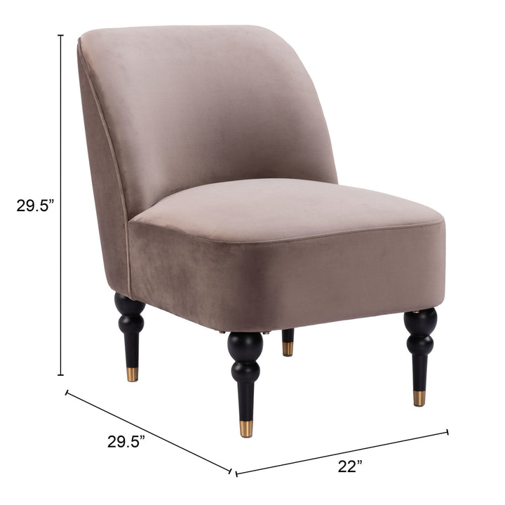 Bintulu Accent Chair Taupe Velvet Modern Design Wooden Legs Home Furniture Image 9