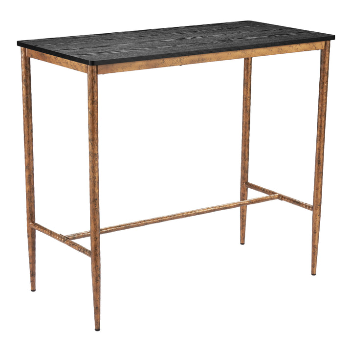 Nida Bar Table Black Bronze Forge-Look Steel Base Laminate Top Modern Design Image 1