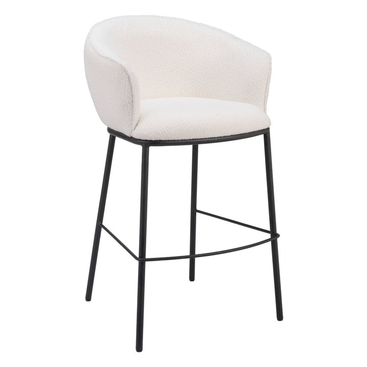 Essen Barstool Ivory Teddy Fabric Modern Design Black Steel Frame Comfortable Seat Image 1