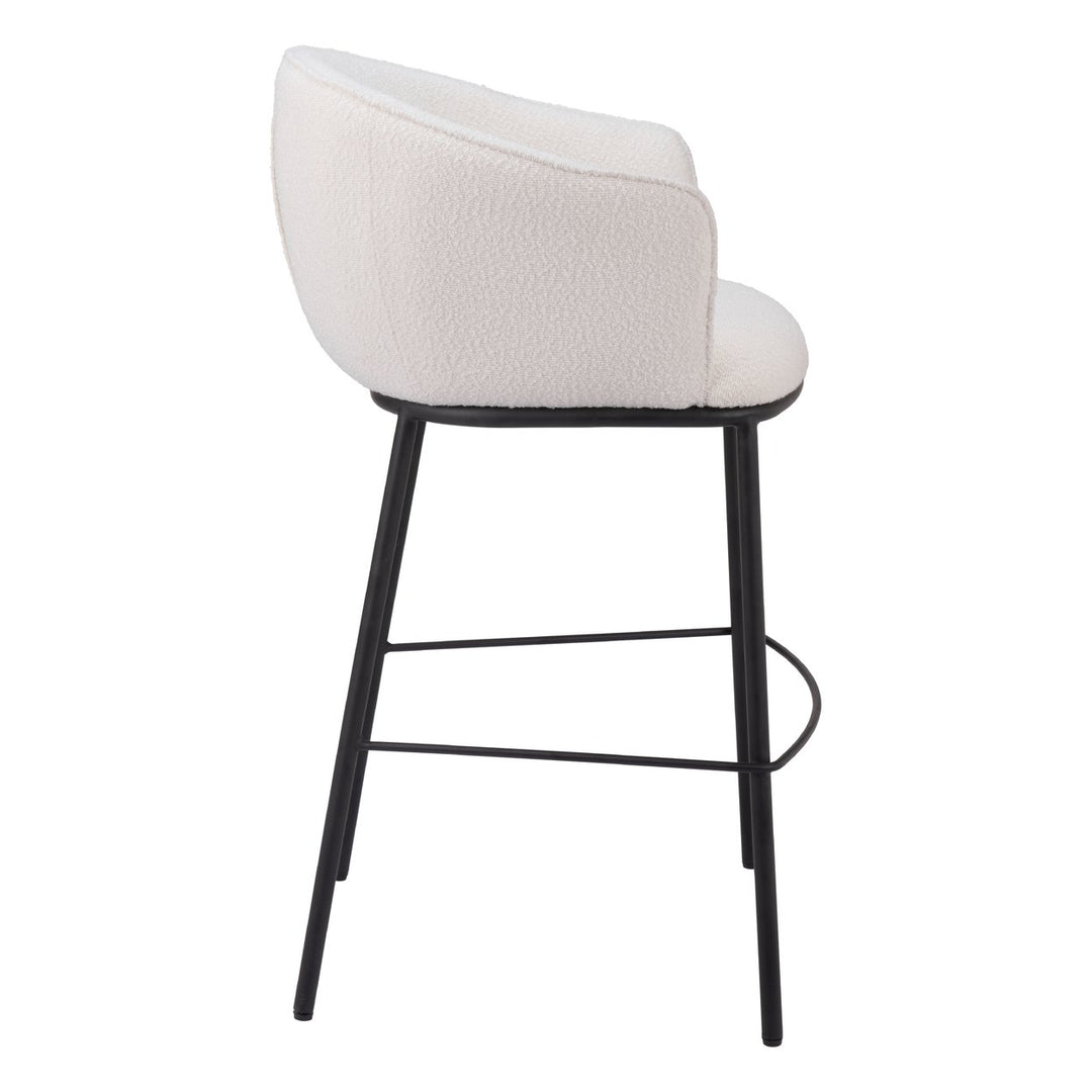 Essen Barstool Ivory Teddy Fabric Modern Design Black Steel Frame Comfortable Seat Image 2